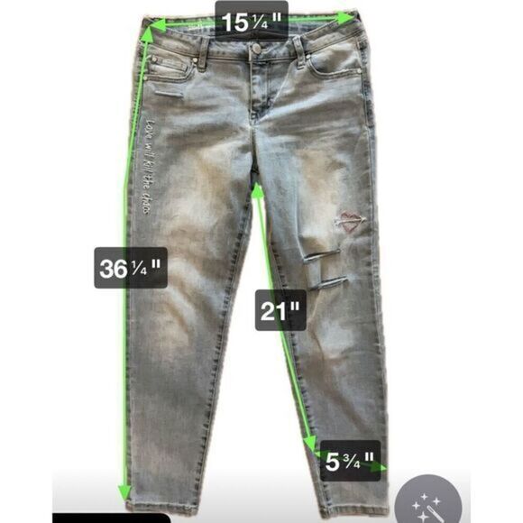 CP Jeans  Ankle Skinny‎ Size 11 Embroidered Love Will Kill the Chaos - Picture 7 of 8